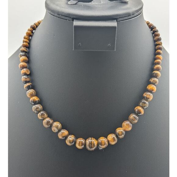 Vintage Single Strand Graduated Tiger's Eye Bead Barrel Clasp 18" Necklace - Picture 1 of 6